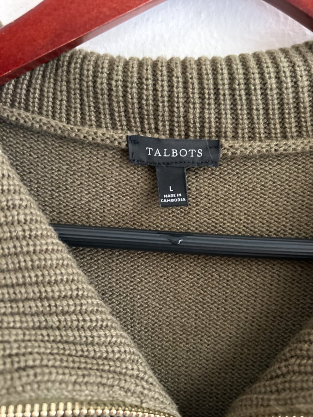 TALBOTS Woman's Half Zip Sweater Vest in Burnt Olive/Ivory SZ L - Picture 3 of 7